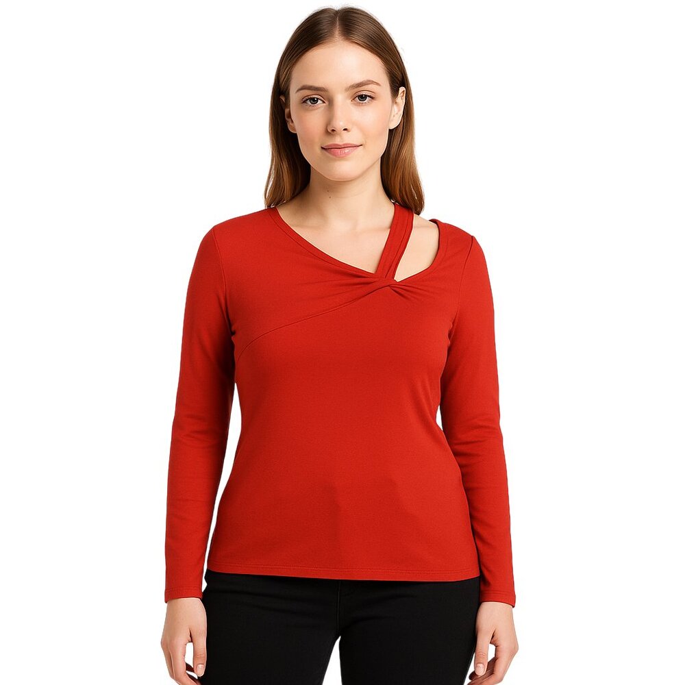 1.State Womens Top Red Twist Front One Shoulder Long Sleeve Size Small NEW.